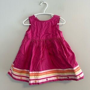 Gap 12/18m Pink and Orange ribbon Striped denim sleeveless Dress